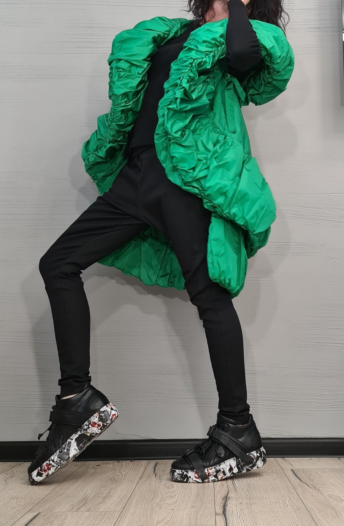 Green Oversized Puffer Vest, Sleeveless Winter Jacket, Plus Size Gilet