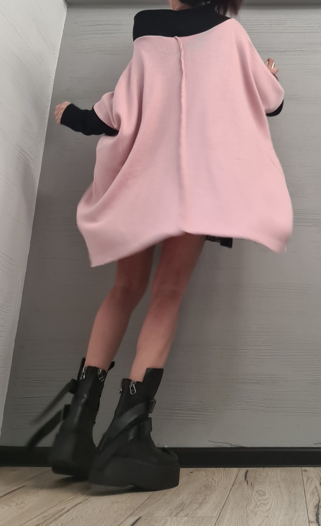 Pink Asymmetrical Knit Tunic, Oversized Knitted Sweater, Plus Size Top