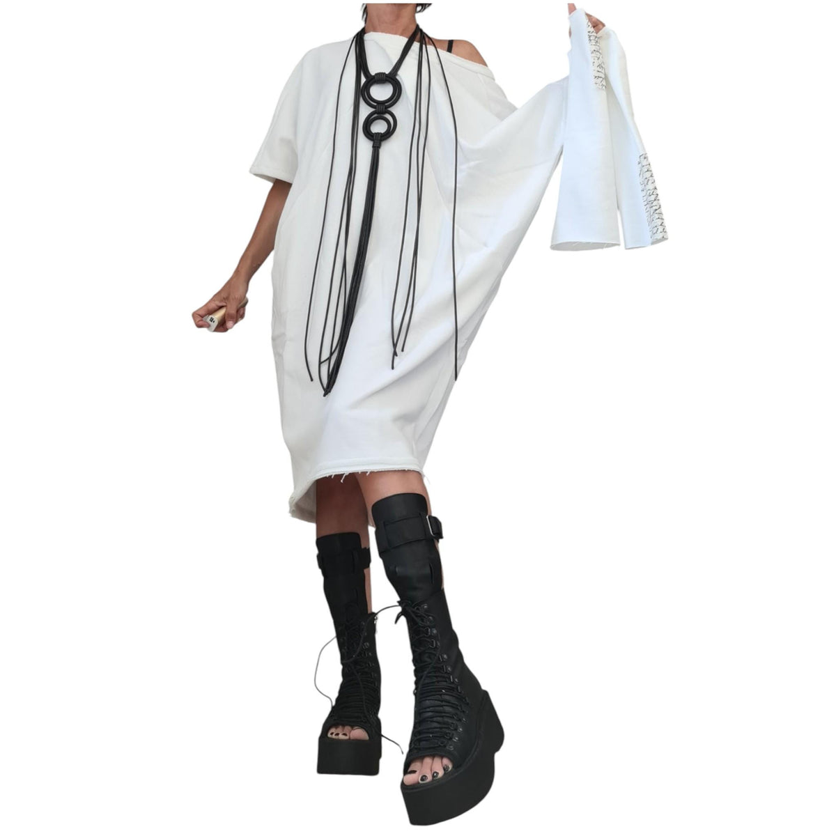 White Cotton Tunic Dress Knee Length | Asymmetric Blouson Cut | fashion for women | architectural