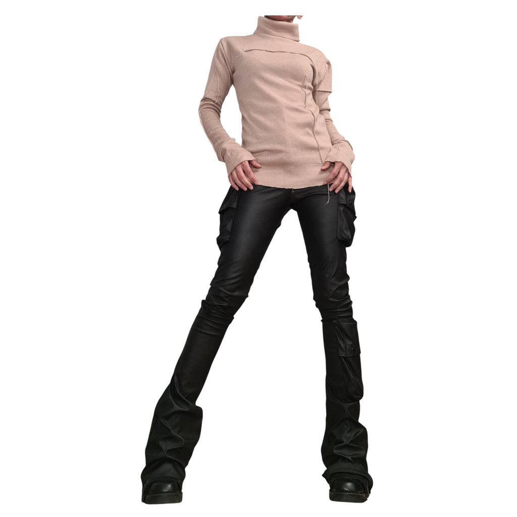 Beige Turtleneck Avant Garde Top, Extravagant Blouse, Warm and soft blouse, Outer seam
