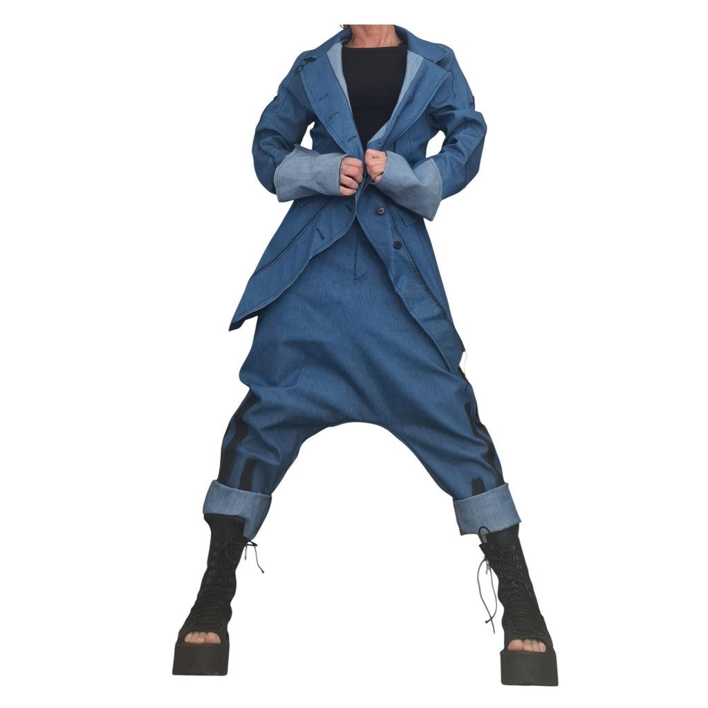 Denim Jacket Pants Set, Avant Garde Blazer, Harem Trousers