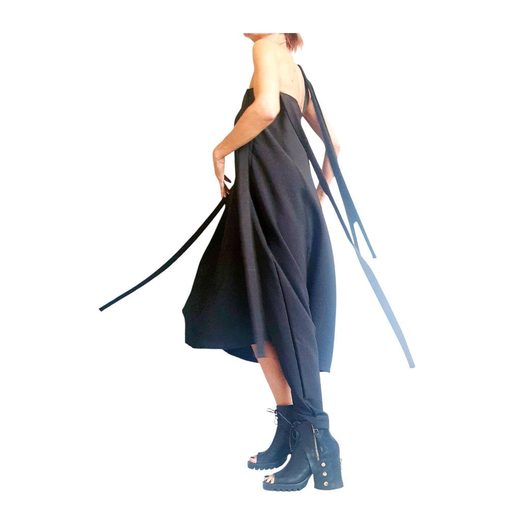 Black Gothic Jumpsuit, Asymmetric Wide Leg Overall, Loose Fit, Avant Garde Clothing