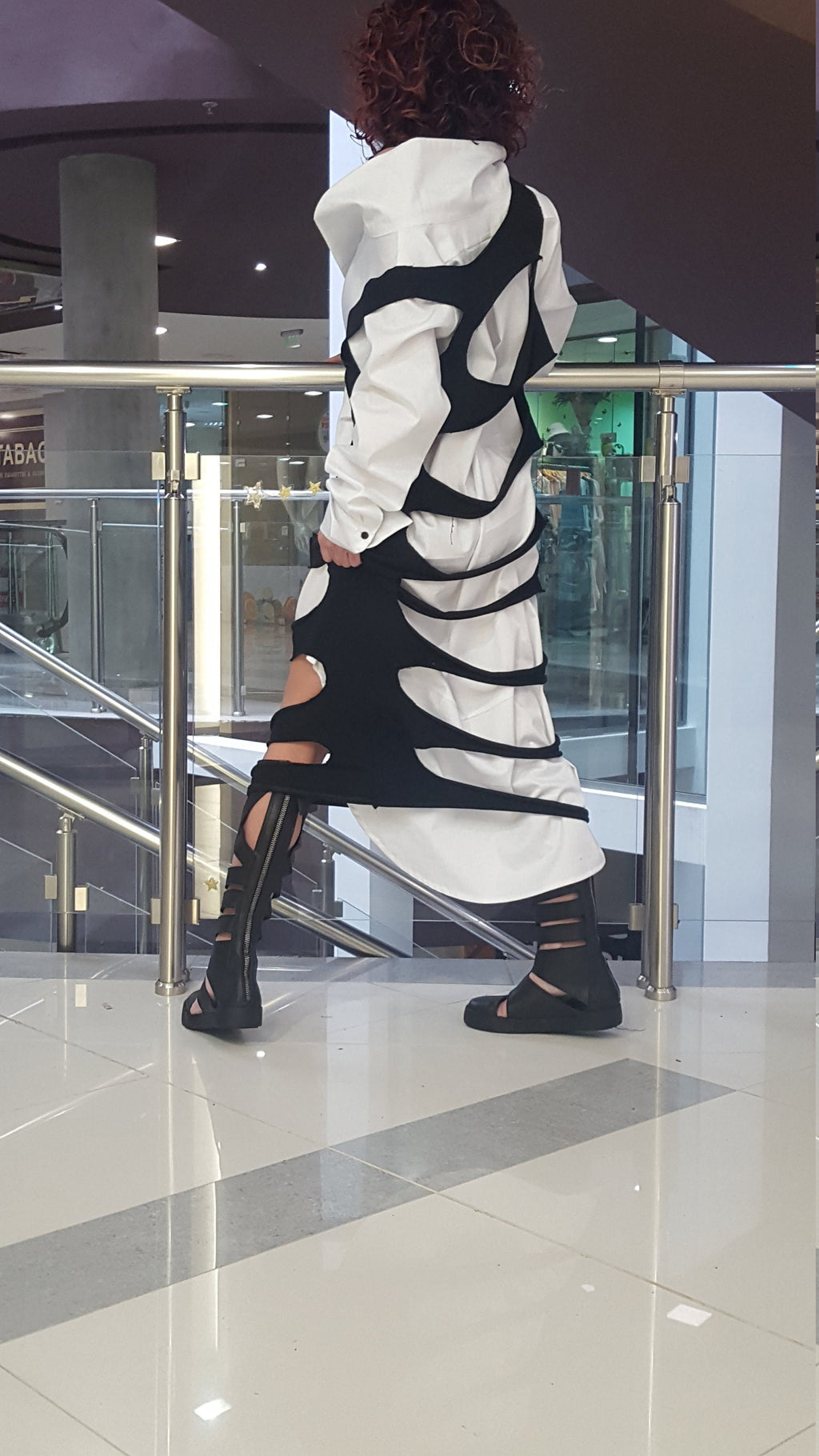 Asymmetric Deconstructed Black Cotton Top, Futuristic Gothic Tunic