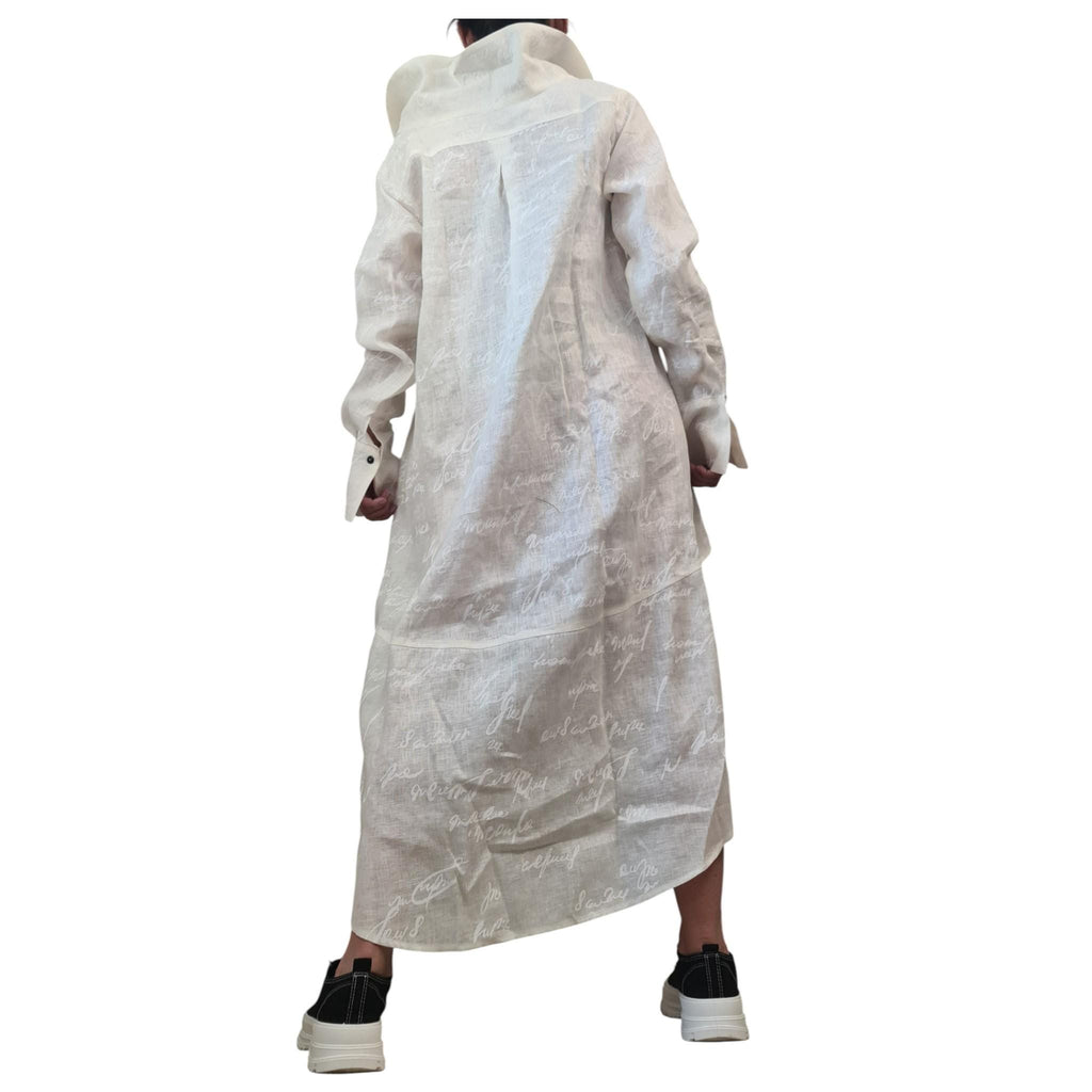 White Linen Shirt Dress for Women, Beach Tunic with Long Sleeves, High Low Shirt