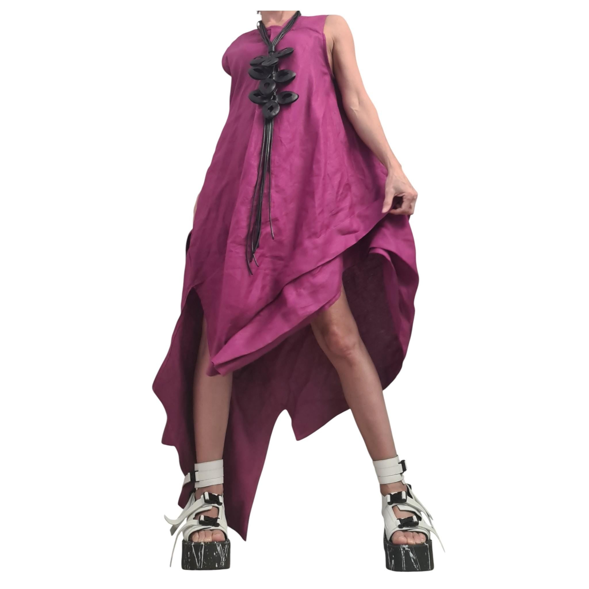 Plum Purple Linen Maxi Dress, Asymmetric Oversized Sleeveless Dress