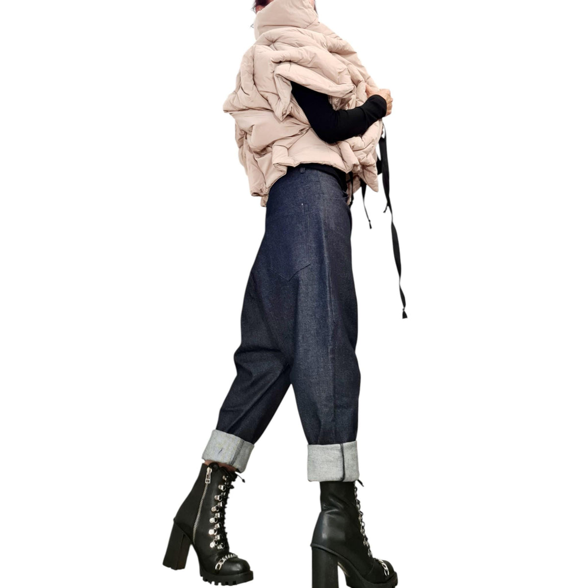 Beige Asymmetrical Puffer Vest, Quilted Sleeveless Winter Jacket, Padded Collar
