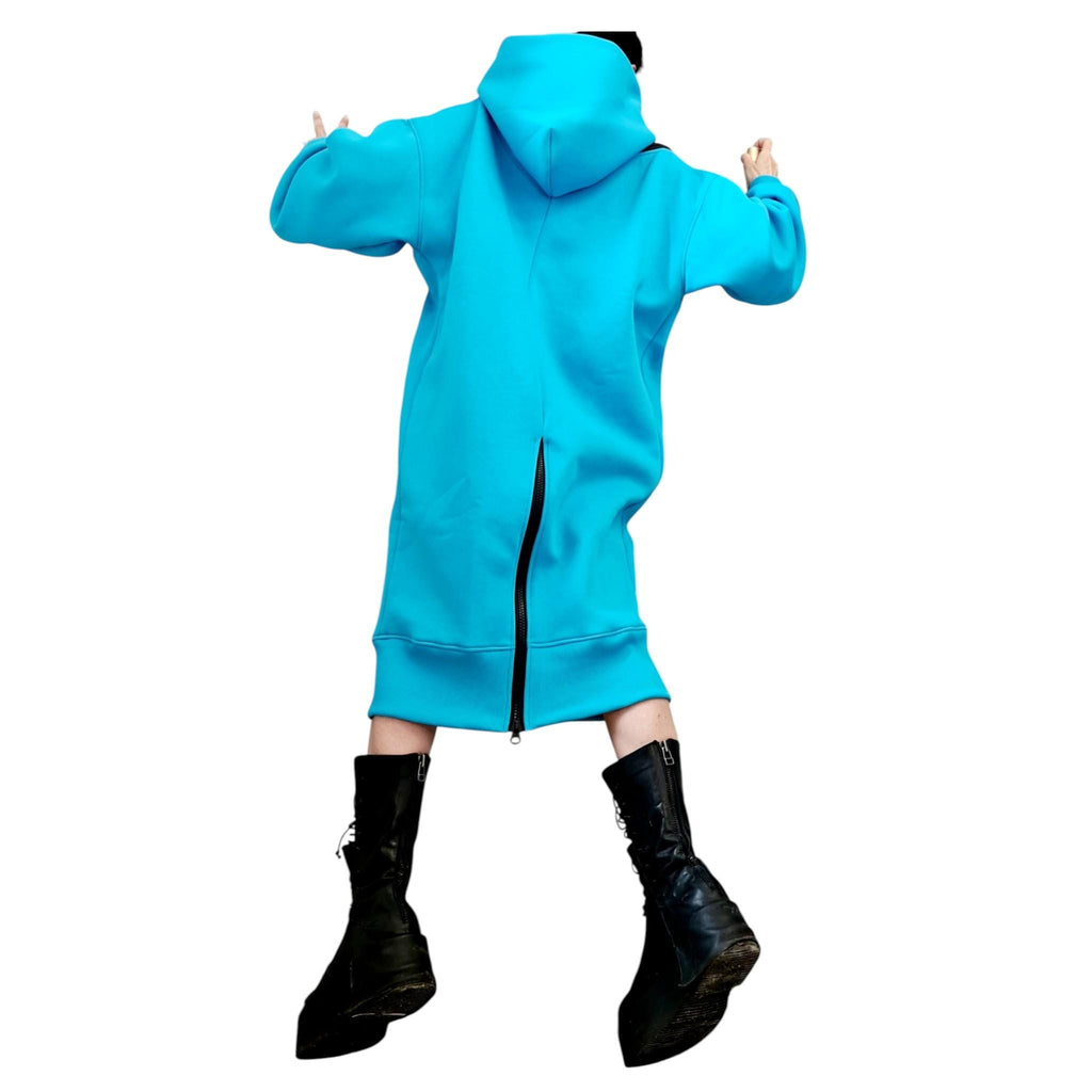 Baby Blue Sweatshirt Dress, Loose Hooded Tunic