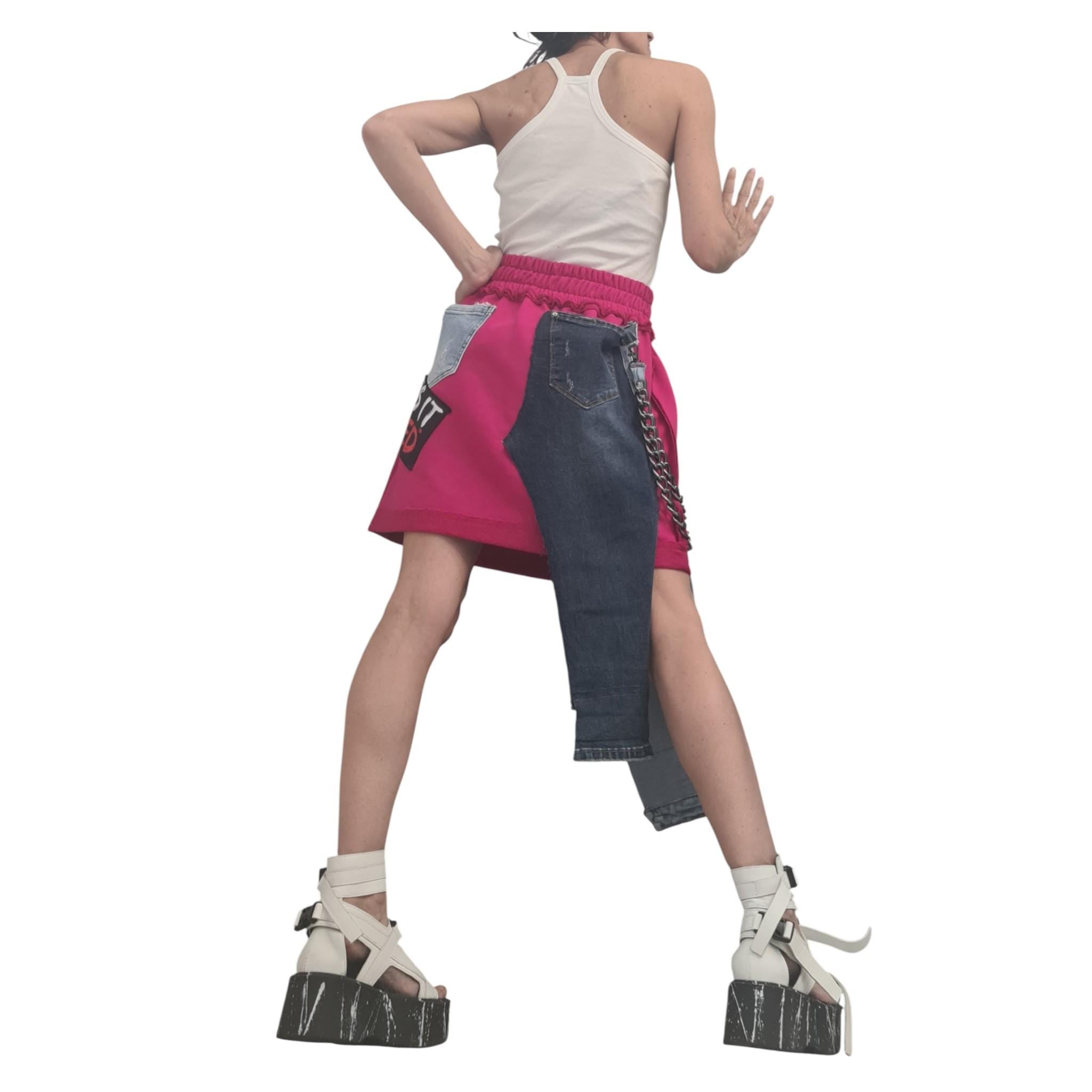 New collection Extravagant Short Skirt, Cotton Denim Skirt, Deconstructed Avant Garde Skirt Outside Seam