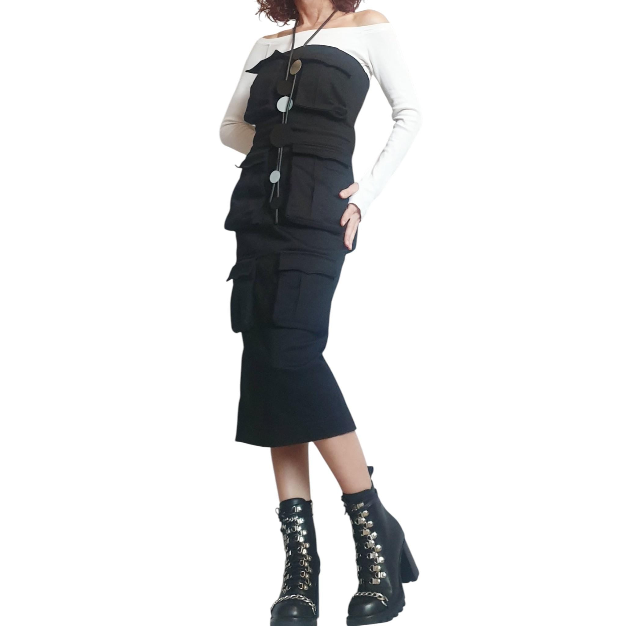 Extravagant Black Denim Рocket Dress, Gothic Dress, Asymmetric Cocktail Fit Dress,