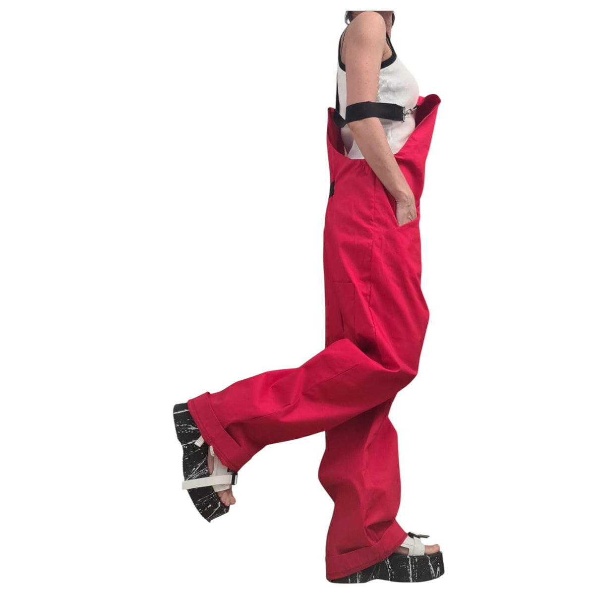 Extravagant Red Wide Leg Jumpsuit, Casual Woman Overalls