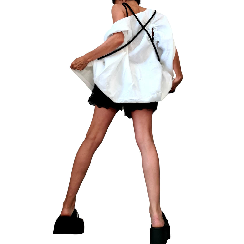 White Linen Tunic Dress, Adjustable Length, Plus Size Linen Clothing