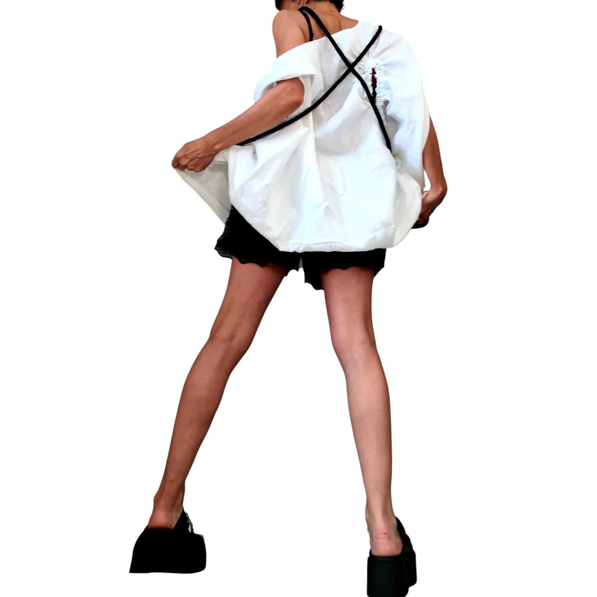 White Linen Tunic Dress, Adjustable Length, Plus Size Linen Clothing