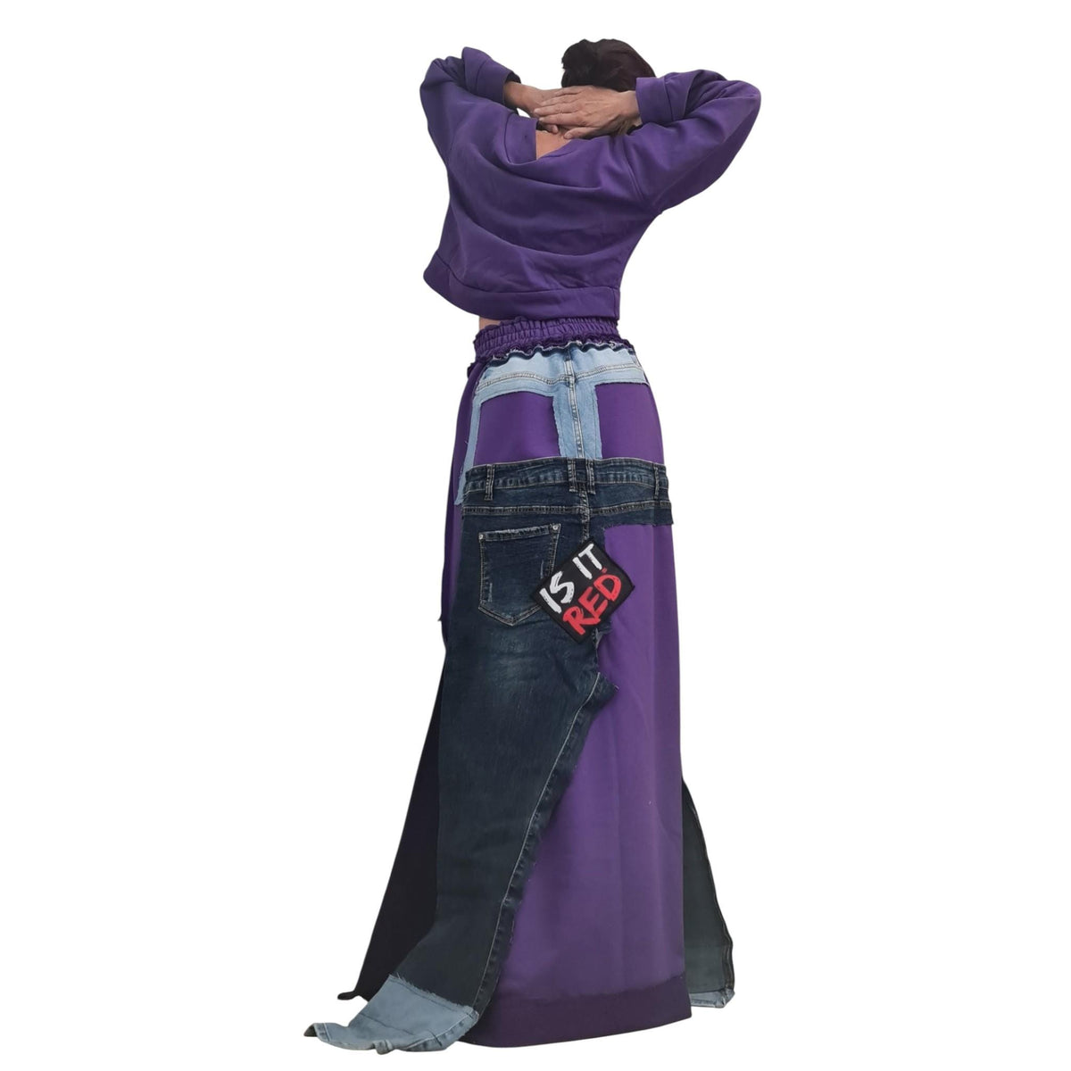 Cotton Denim Asymmetric Skirt Set, Deconstructed Women Costume, Extravagant Design