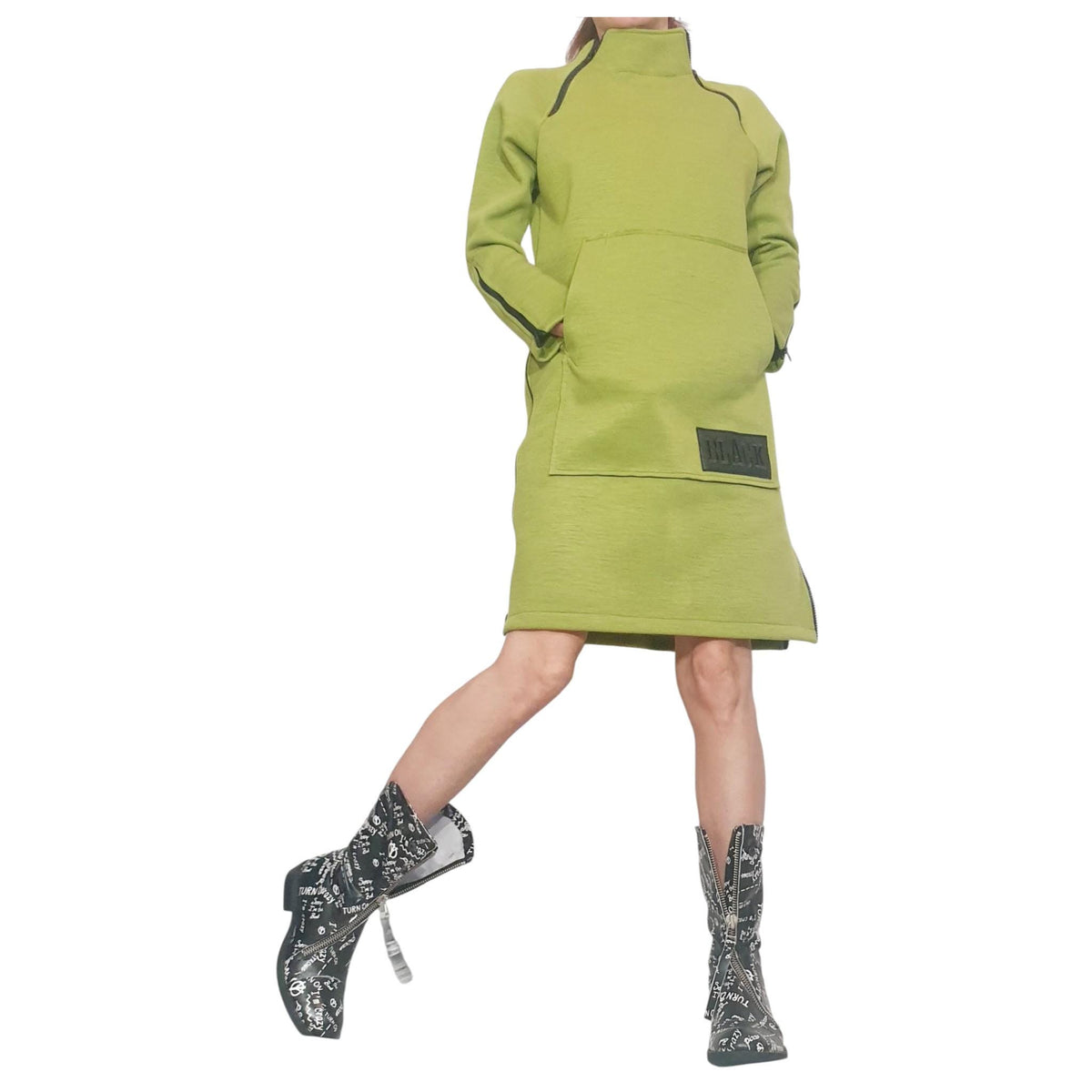 Pistachio Cotton Dress, Plus Size Clothing, Loose Fit Knee-Length Tunic