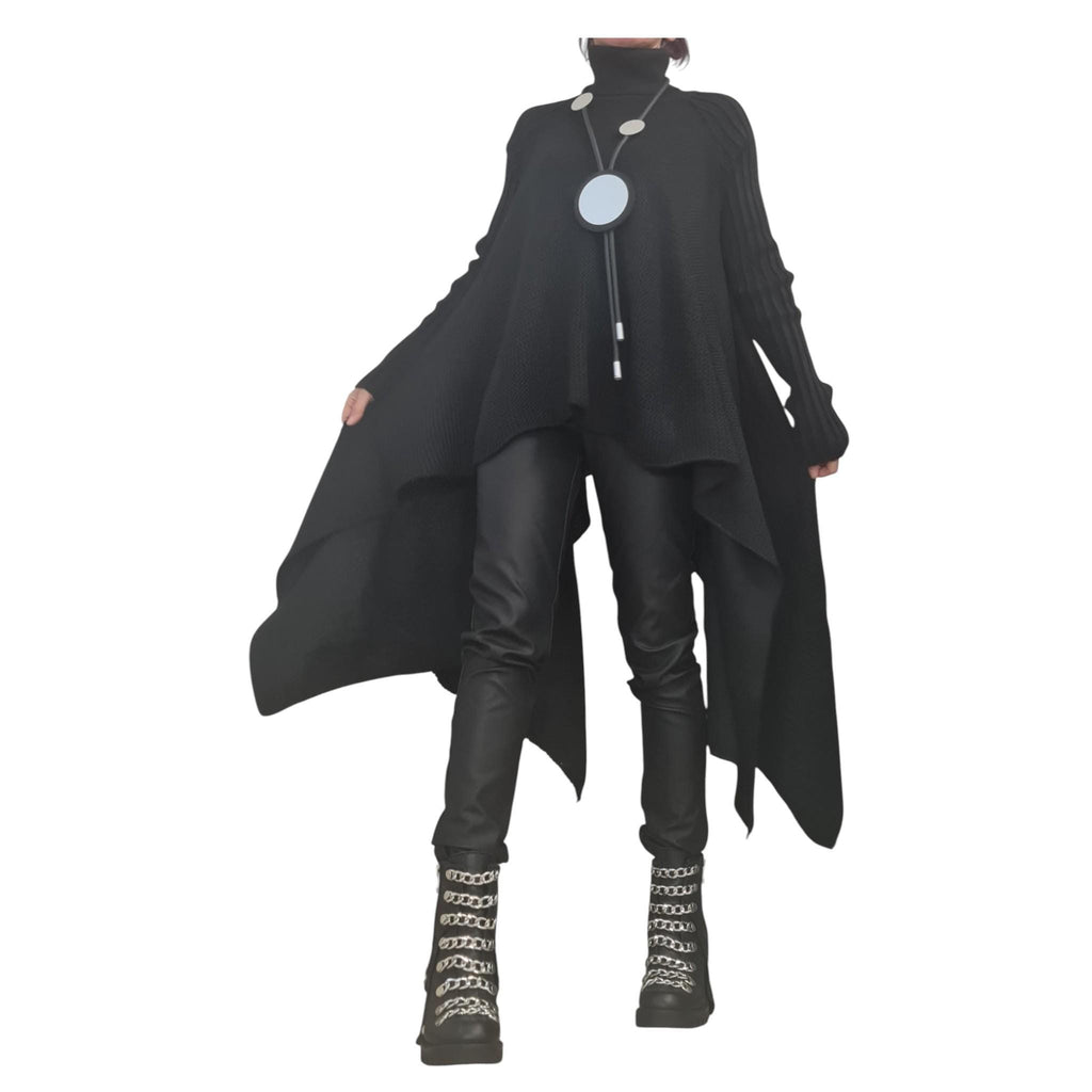 Black Gothic Asymmetric Knit Tunic, Oversized Long Sweater, Plus Size Top