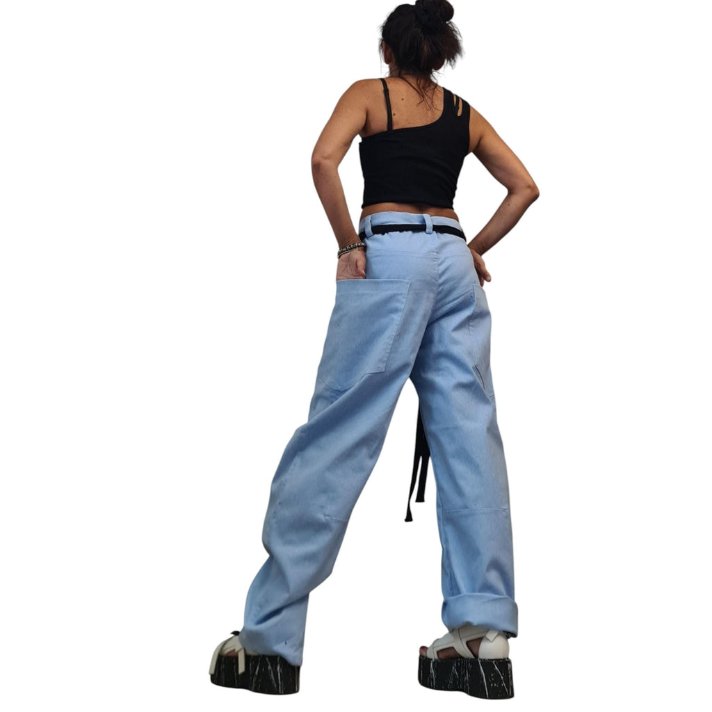 Light Blue Balloon Denim Pants, Wide Leg Barrel Jeans
