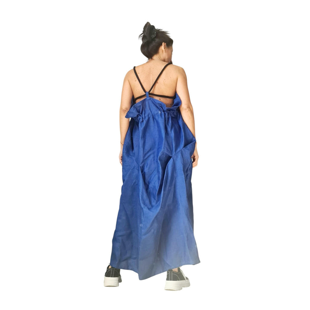 Asymmetric Linen Maxi Dress, Off Shoulder Open Back, Boho Loose Outfit, Plus Size Clothing