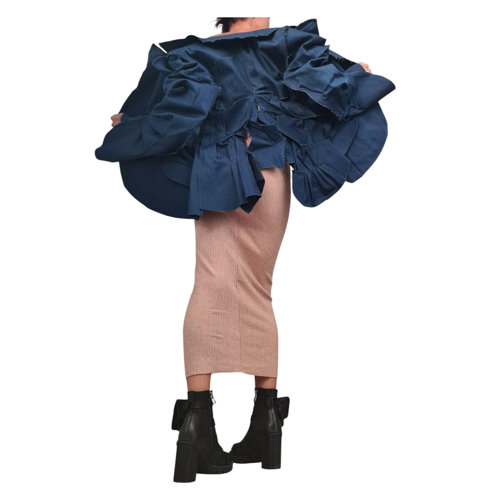 Avant Garde Deconstructed Denim Blazer, Futuristic Fitted Jacket