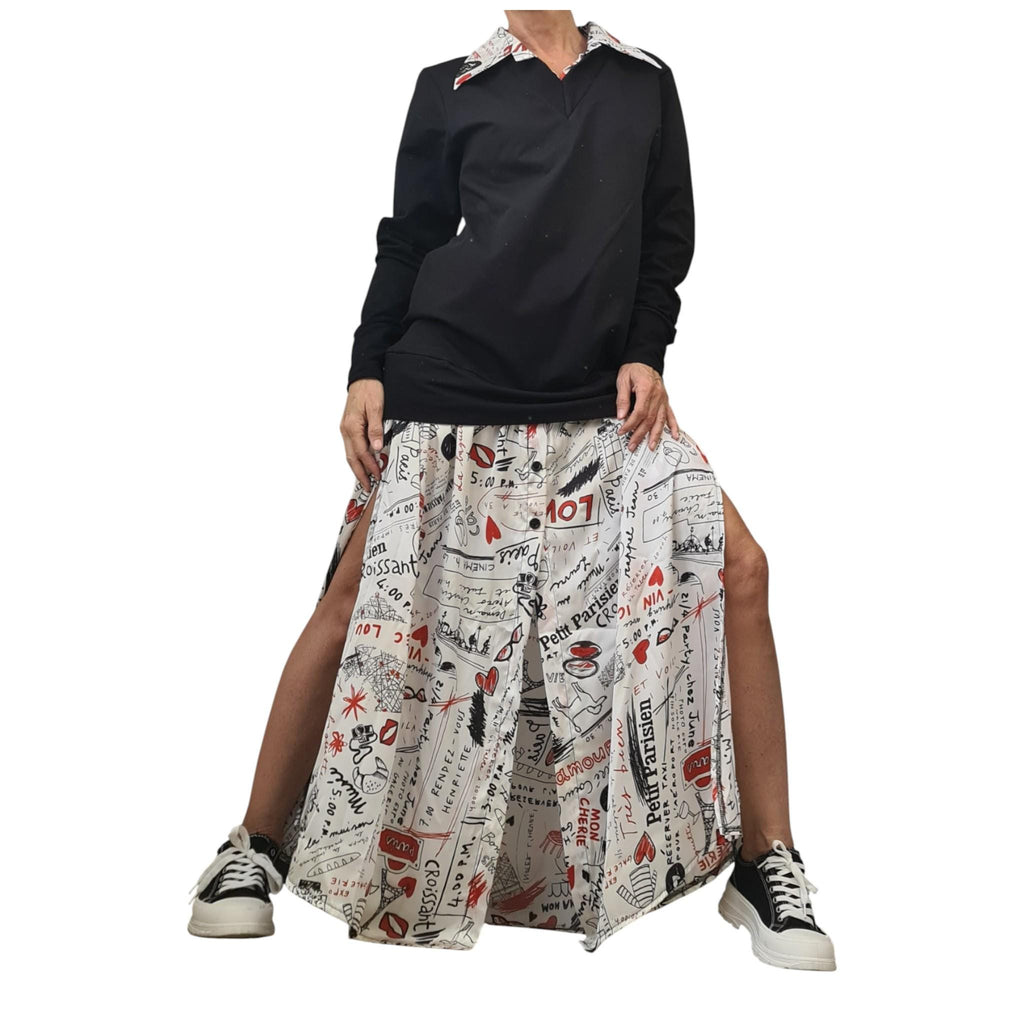 Cotton Maxi Dress, Printed Satin Skirt, Collared Shirt, Outfit for Women