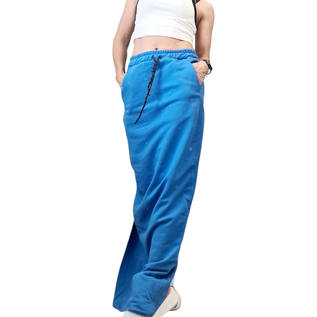 Blue Cotton Maxi Skirt with Pockets, Sporty Tight Long Skirt, Large Slit
