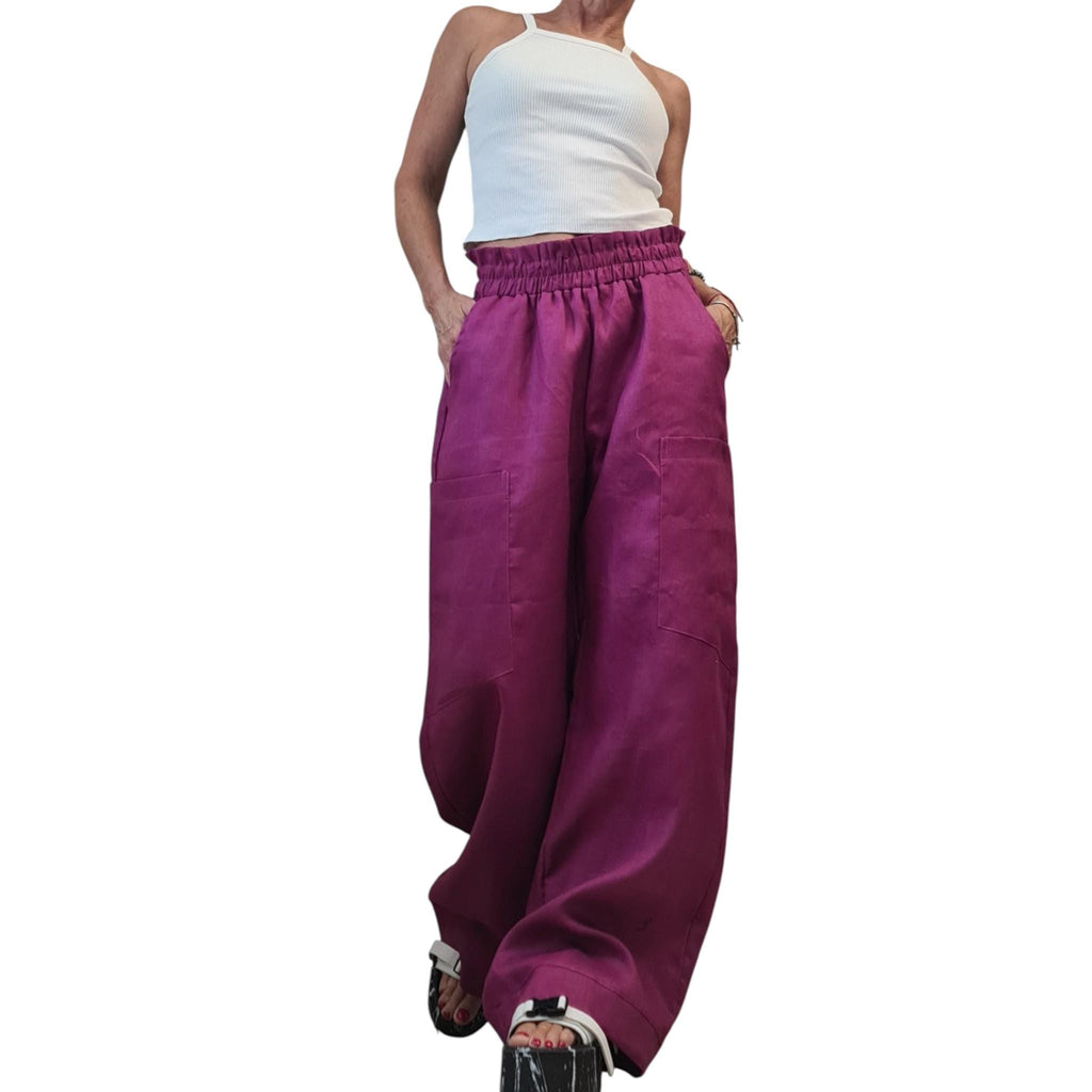 Magenta Wide Leg Pants, Avant Garde Linen Palazzo, Boho Trousers