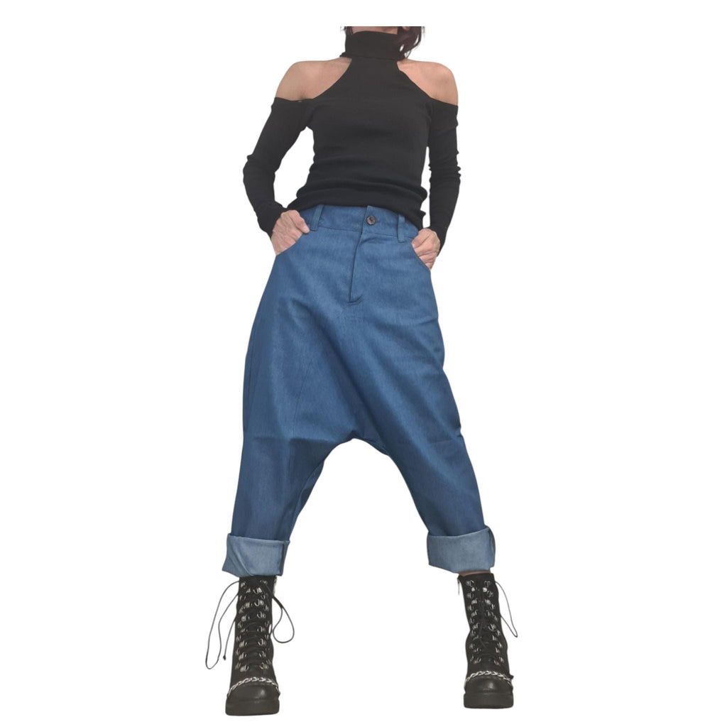 Casual Denim Harem Pants, Extravagant Boho Style, Unisex Fit