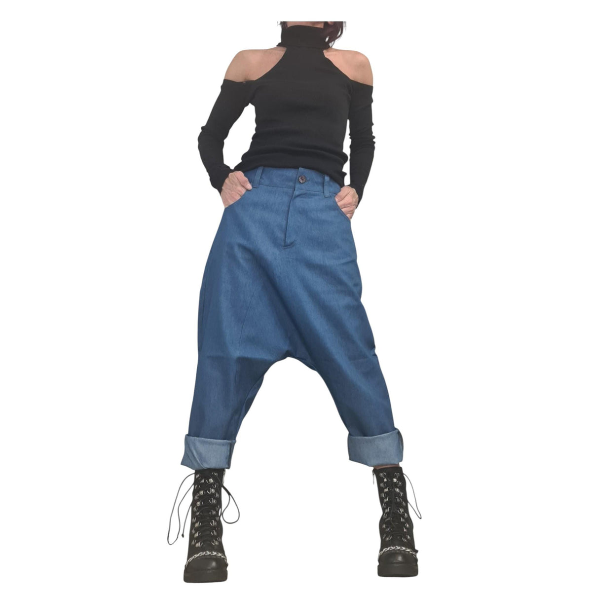 Casual Denim Harem Pants, Extravagant Boho Style, Unisex Fit