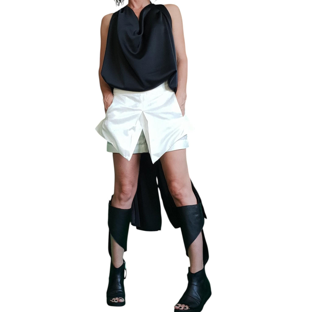 Asymmetric White Skort, Wrap Shorts, Skirt Overlay