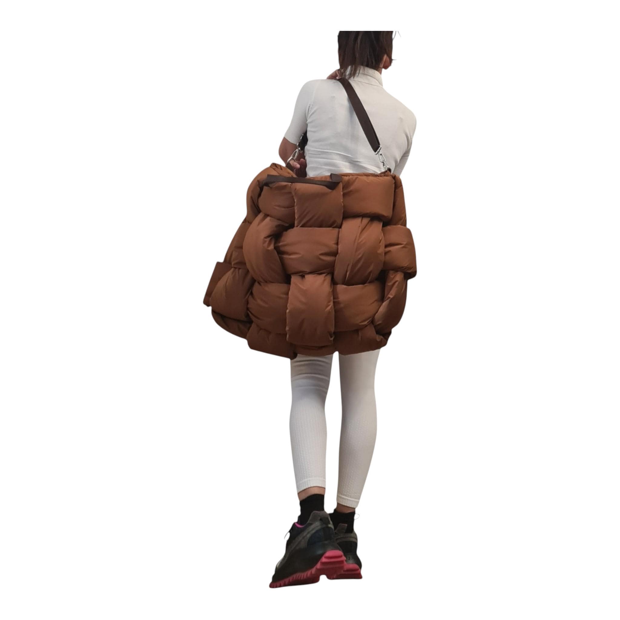 Avant Garde Brown Puffer Bag, Oversized Quilted Tote, Extravagant Bag