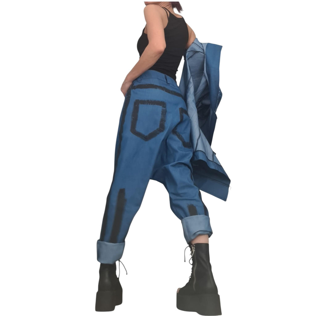 Denim Jacket Pants Set, Avant Garde Blazer, Harem Trousers