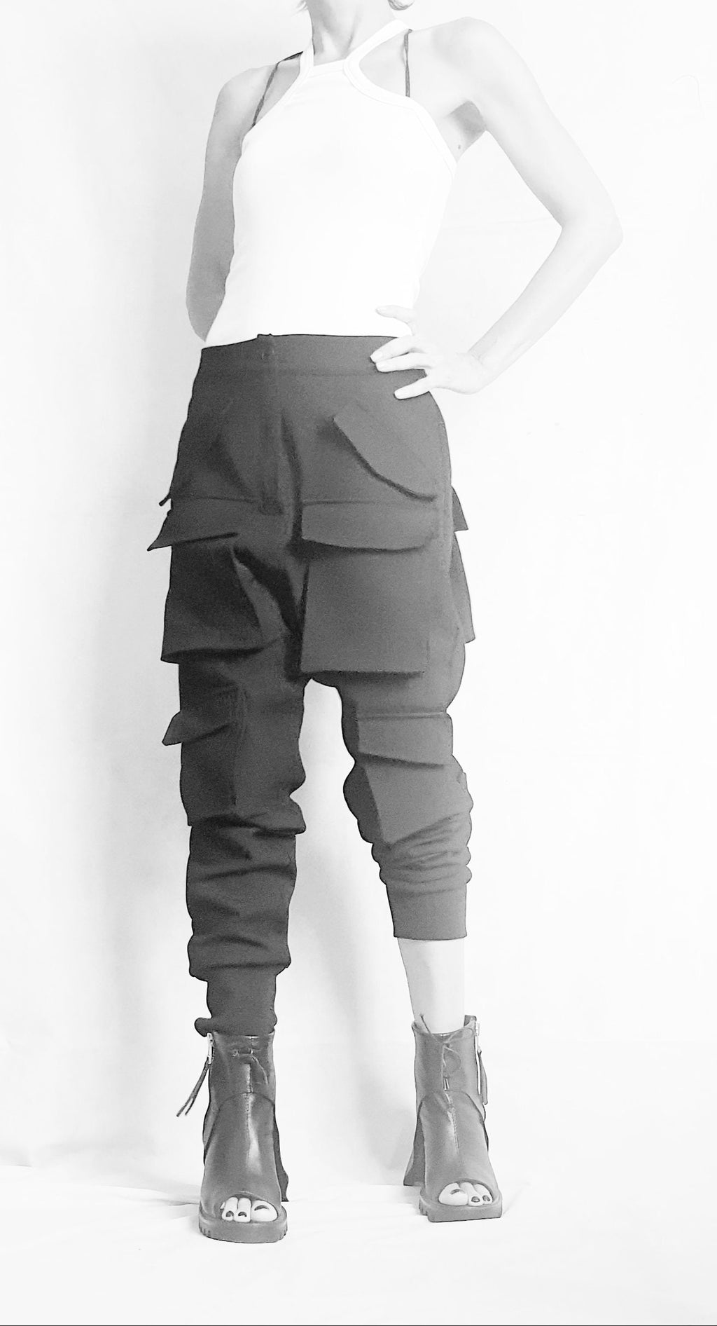 Gothic Black Harem Pants, Cargo Trousers Style