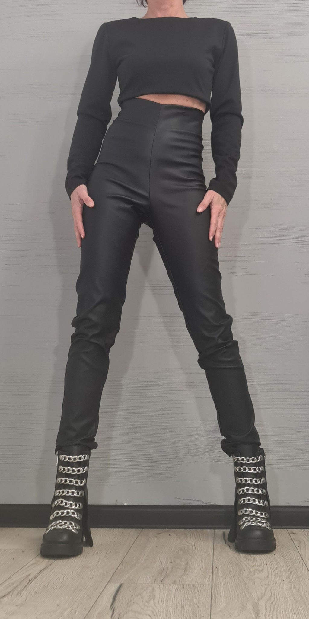 Black Faux Leather Skinny Pants, High Waist Trousers, Gothic Fashion