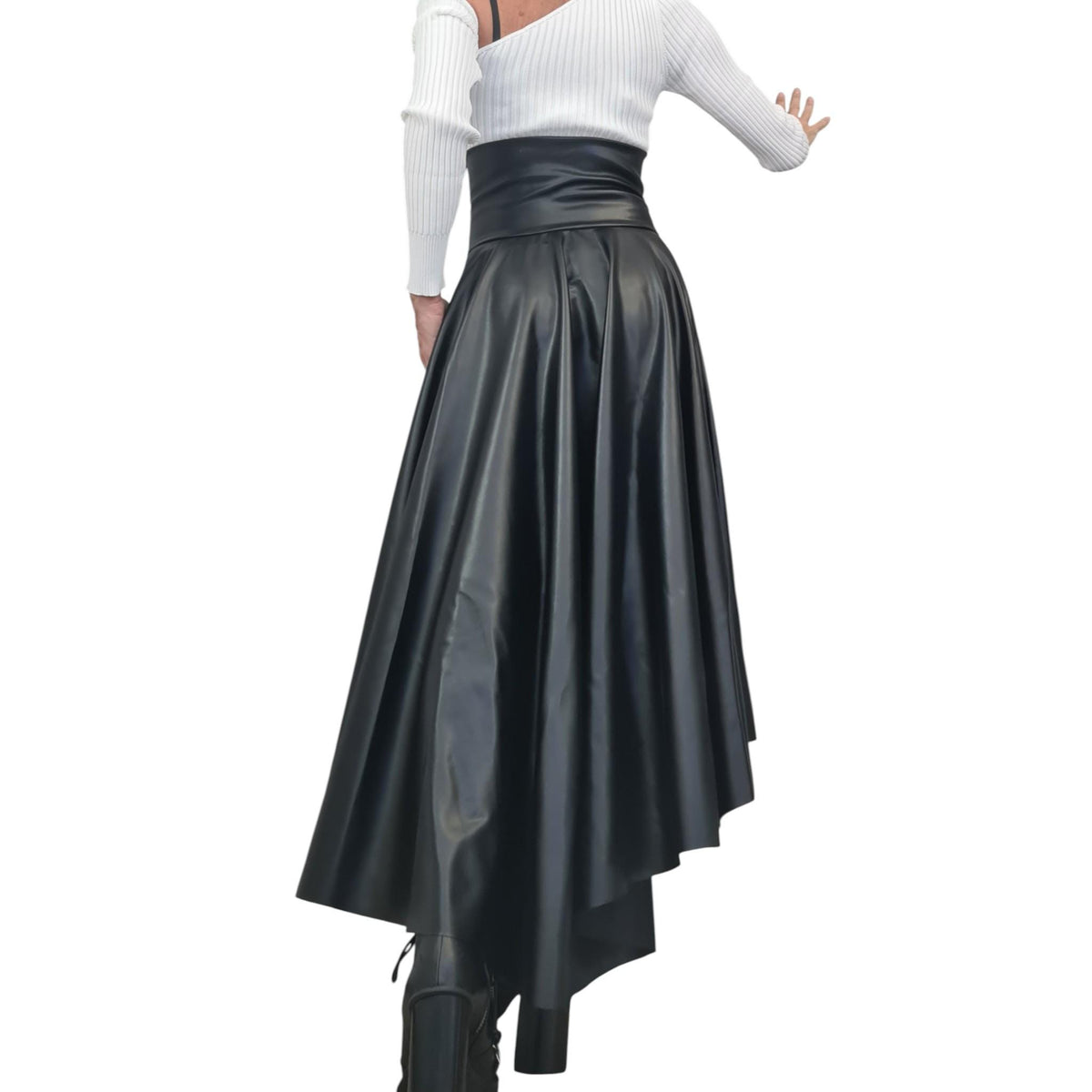 Eco Leather High Waist Asymmetric Skirt, Extravagant Black Gothic Skirt