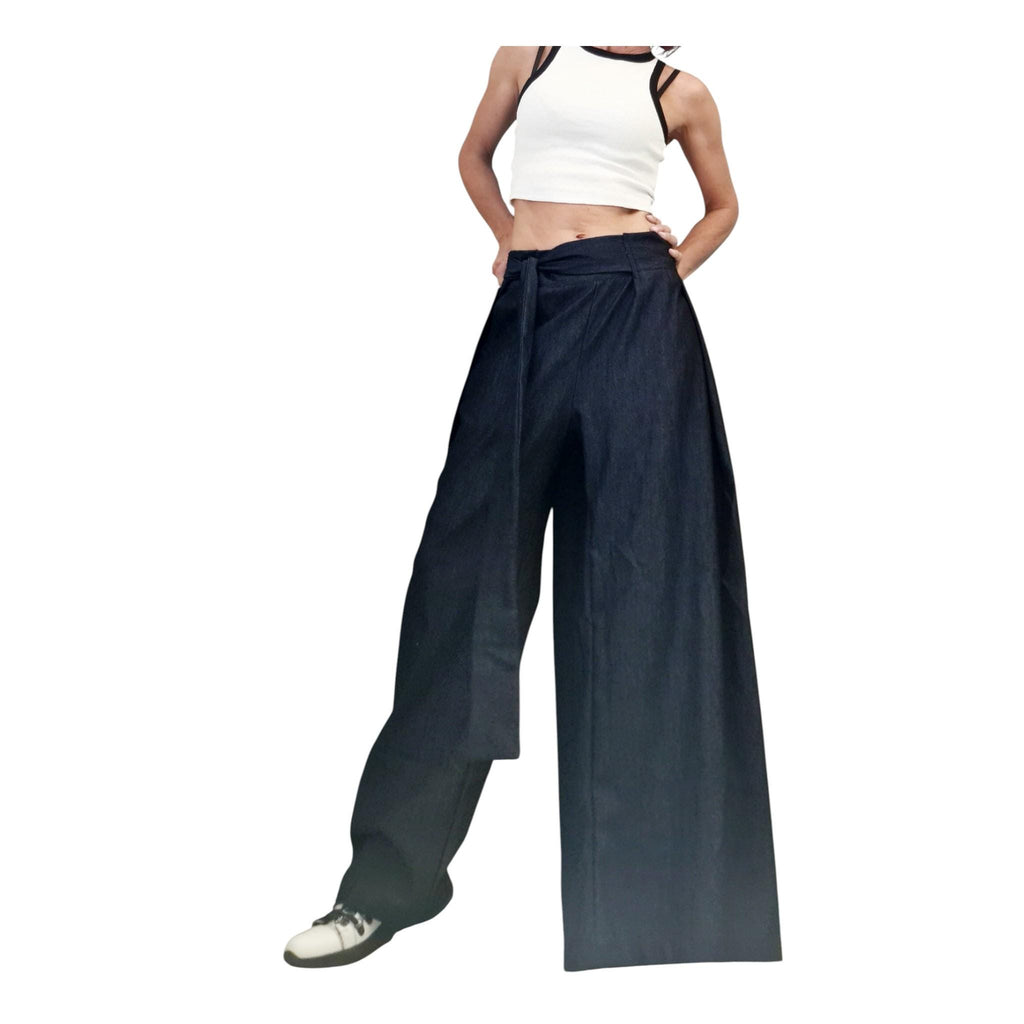 Asymmetrical Denim Pants, Wide Leg Jeans, Avant Garde Denim Trousers, Loose Women Bottoms