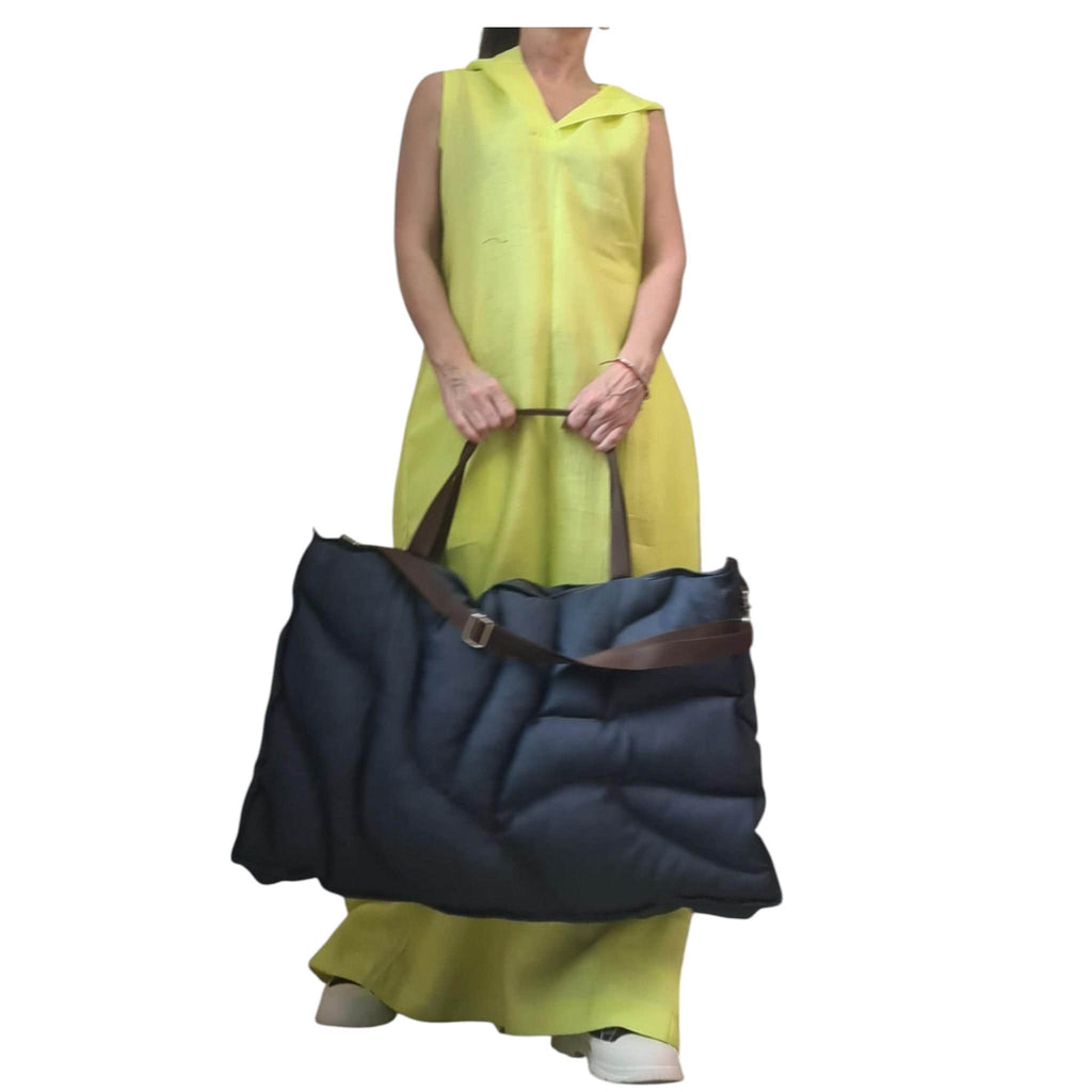 Oversized Quilted Denim Tote Bag, Large Puffer Shoulder Carryall, Puffy Hobo Shopper, Handmade Accessory