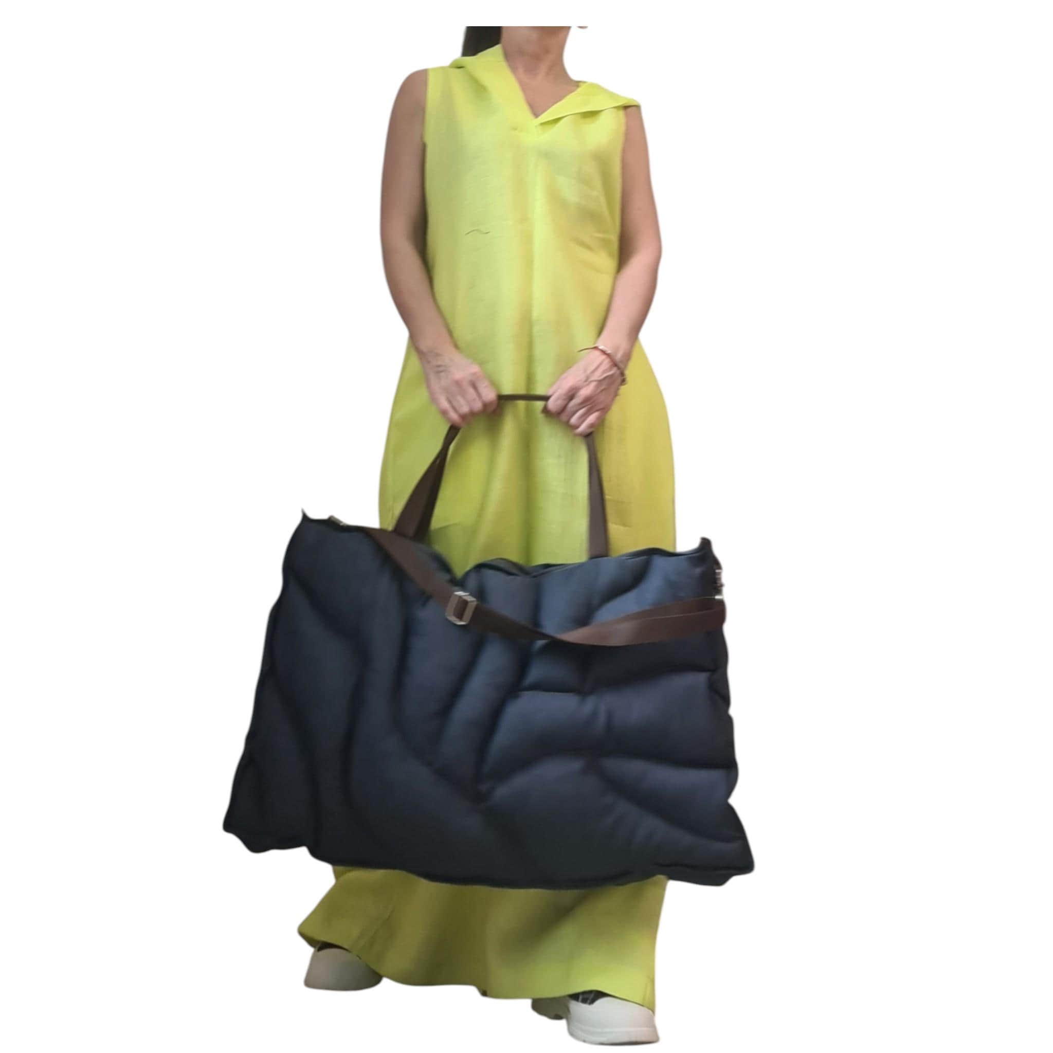 Oversized Quilted Denim Tote Bag, Large Puffer Shoulder Carryall, Puffy Hobo Shopper, Handmade Accessory