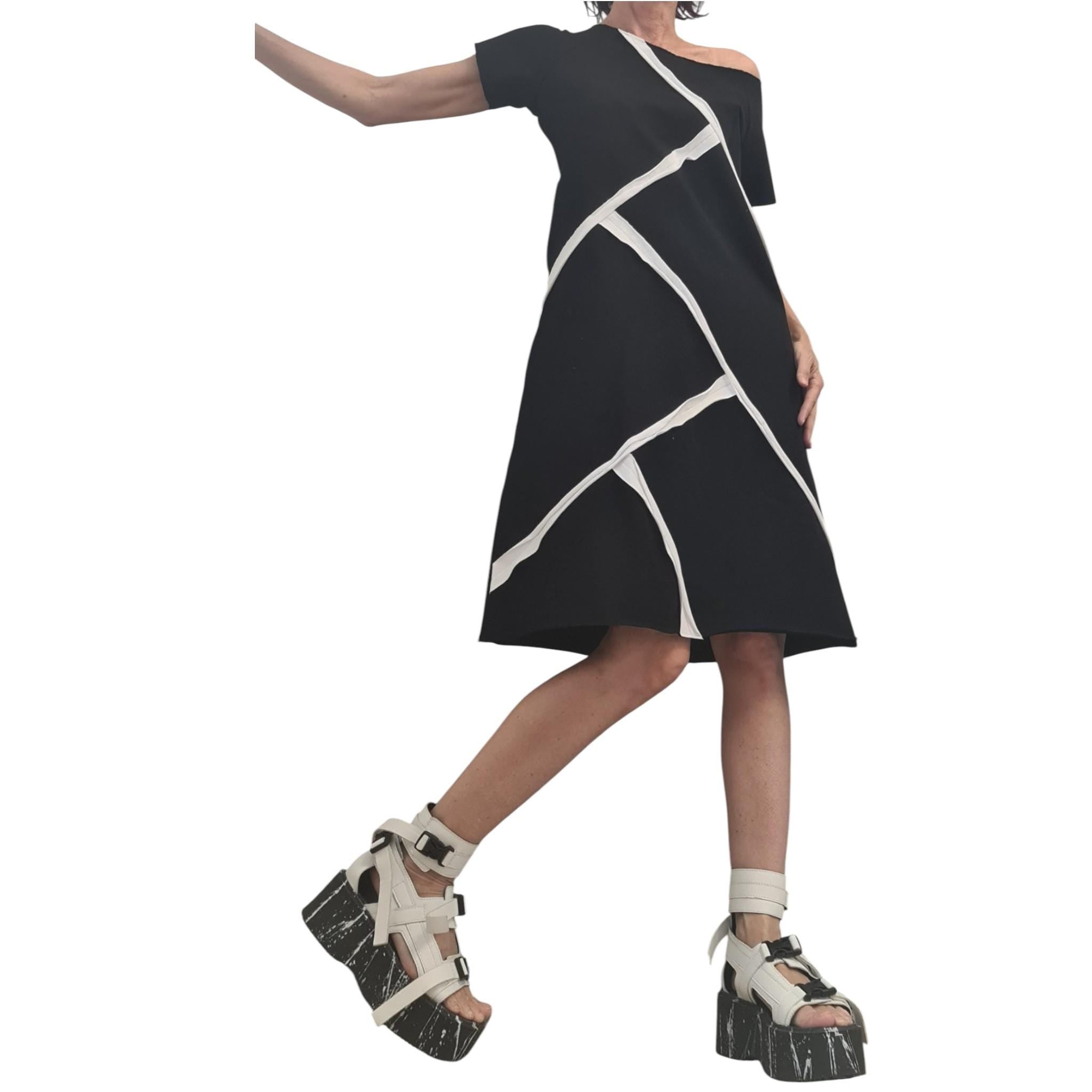 Black Extravagant Dress, One Shoulder Dress, Tunic Dress, Plus Size Clothing, Blouson Dress, Asymmetric Dress, Short sleeve
