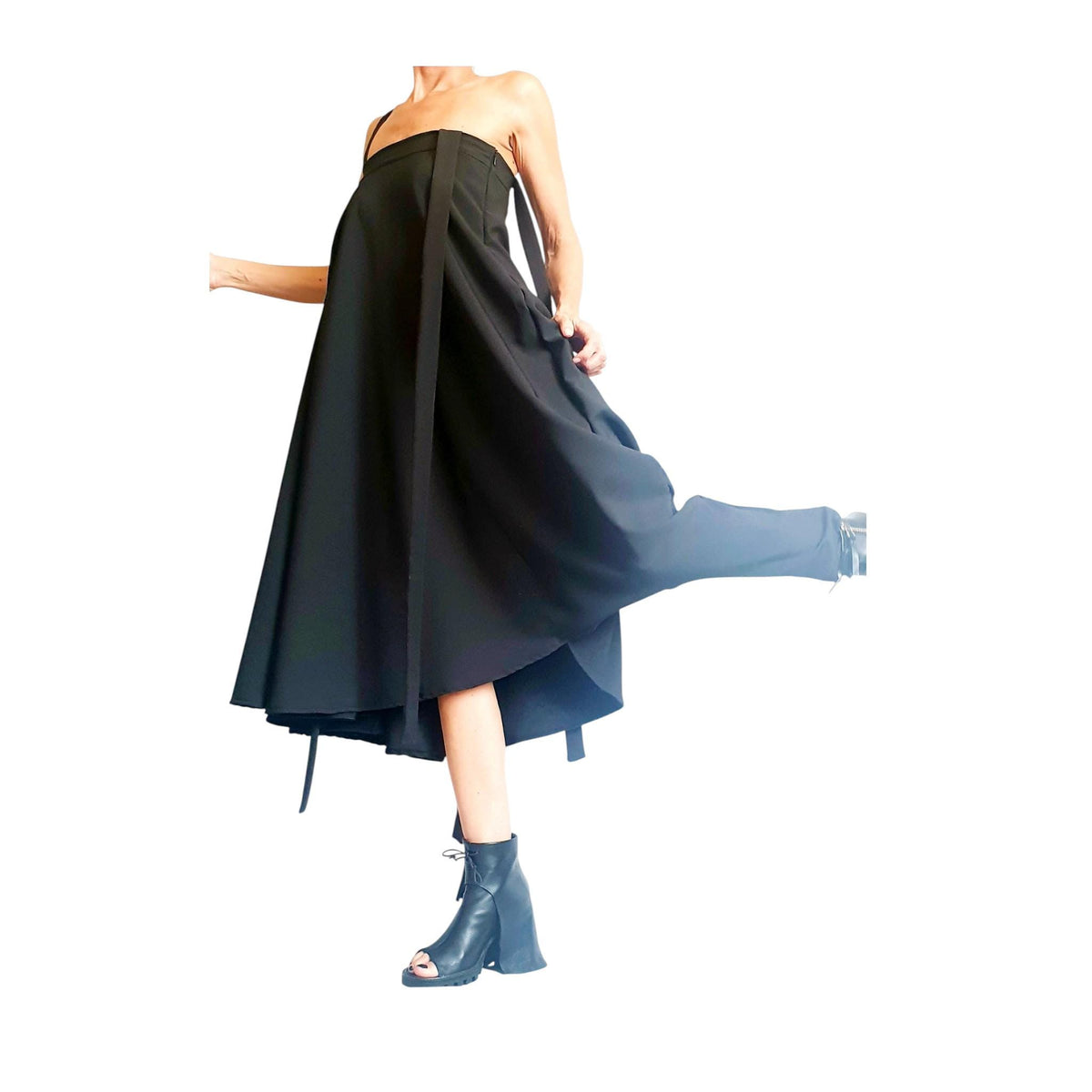 Black Gothic Jumpsuit, Asymmetric Wide Leg Overall, Loose Fit, Avant Garde Clothing