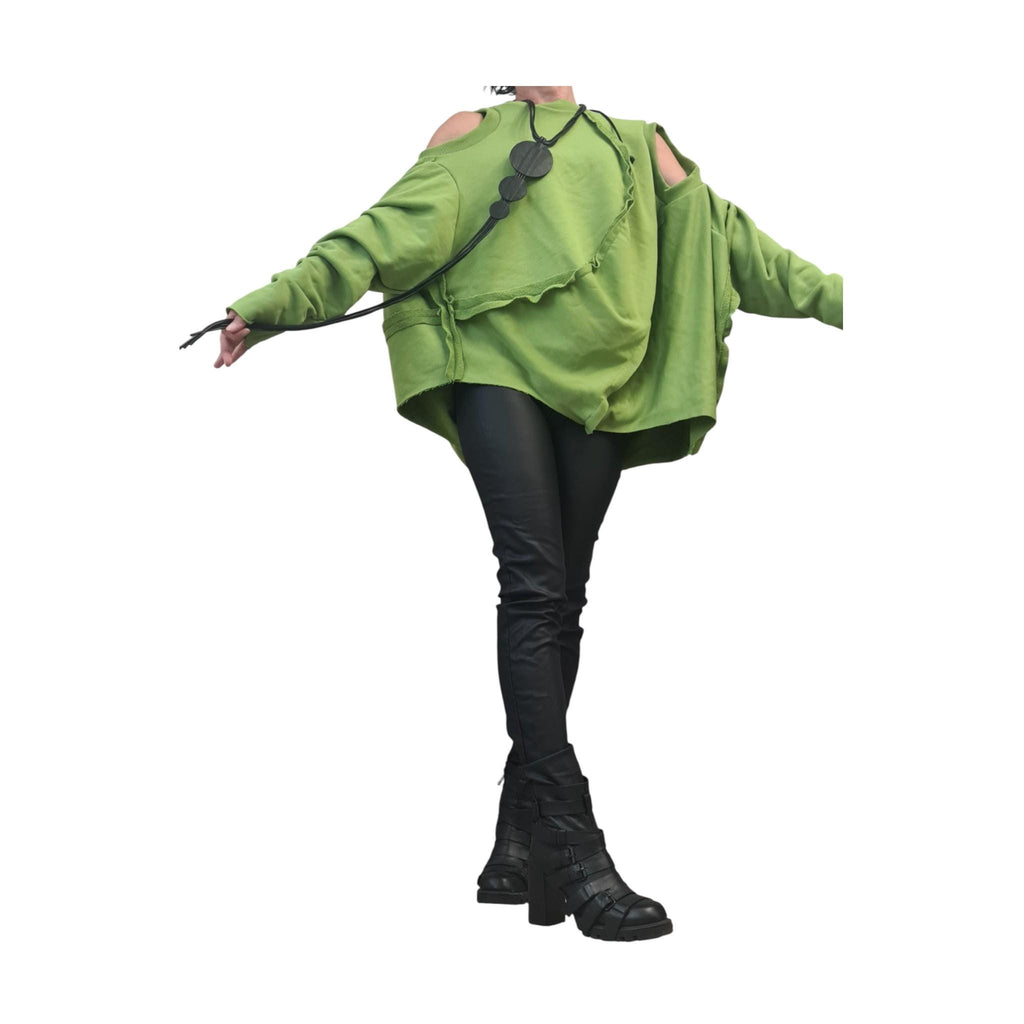 Pistachio Cotton Gothic Tunic | Asymmetrical Deconstructed Oversize Top | Avant Garde Style