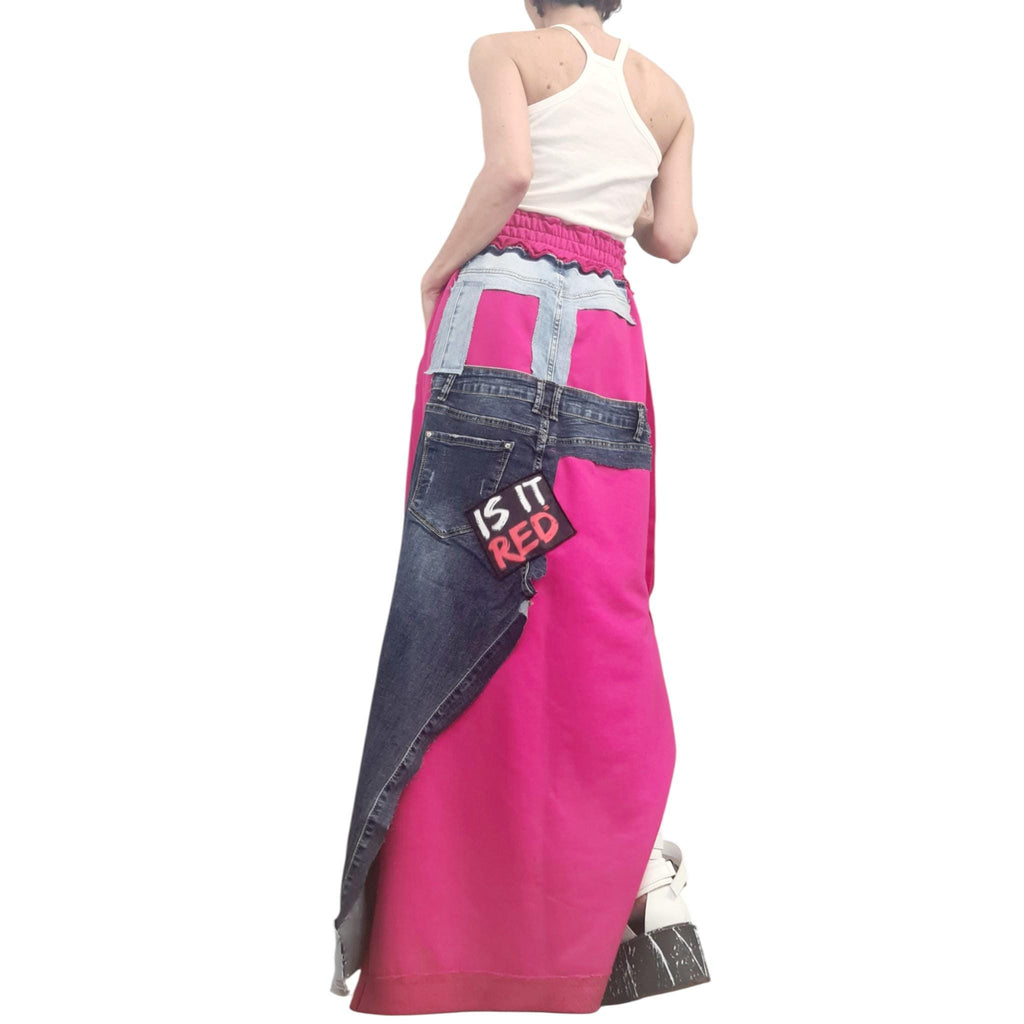 Orange Extravagant Long Skirt, Cotton Denim, Deconstructed Avant Garde Skirt Outside Seam