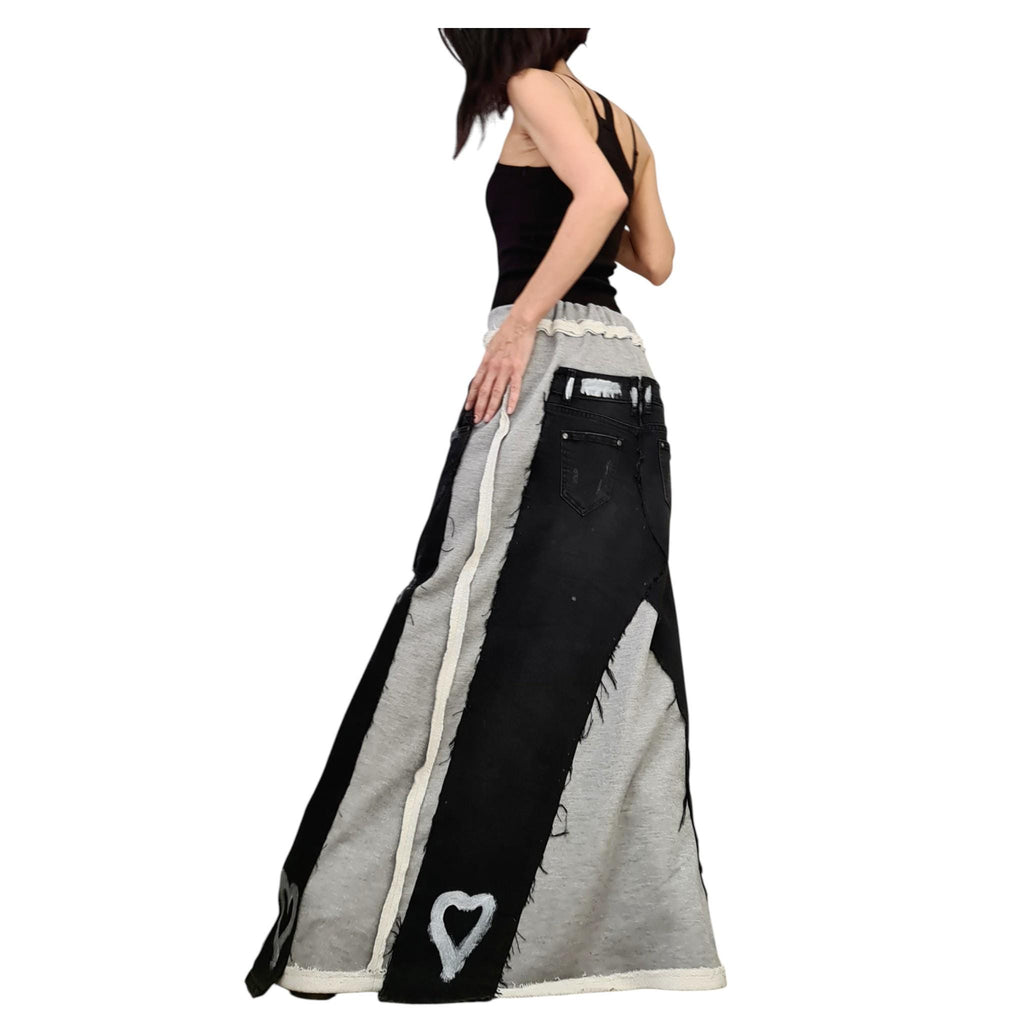 Deconstructed Avant Garde Denim Skirt, Outside Seam, Plus Size French Terry Skirt