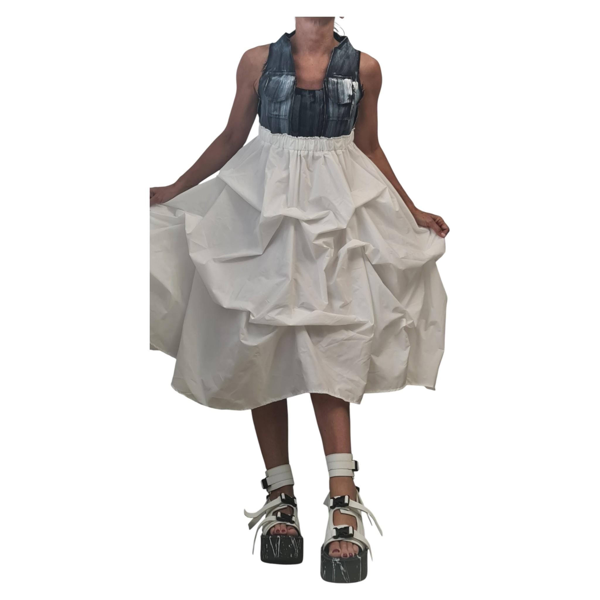 Open Back Maxi Dress, Denim Top White Bottom Dress, Avant Garde Plus Size Clothing