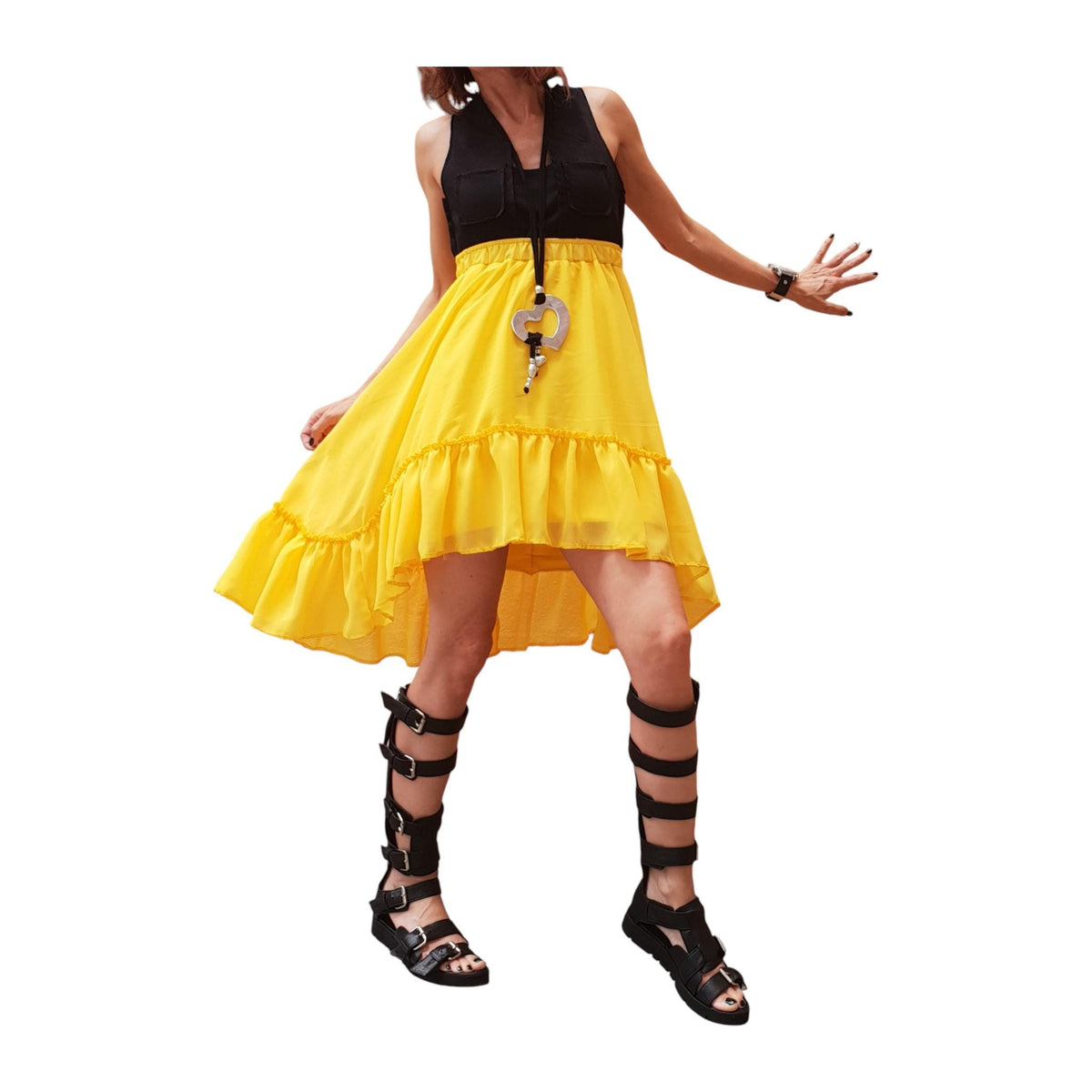 Asymmetric Cotton Chiffon Dress, Plus Size Sleeveless Clothing
