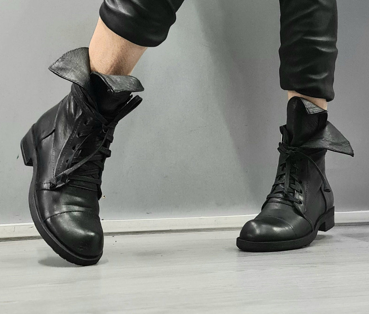 Black Asymmetric Leather Boots, Gothic Steampunk Ankle Shoes, Handmade Footwear
