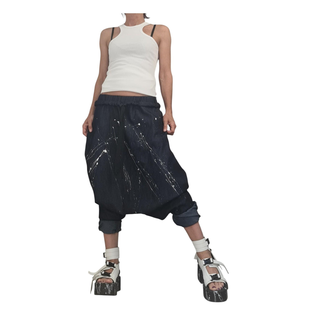 Extravagant Denim Harem Trousers, Avant Garde Deep Drop Crotch Pants for Women