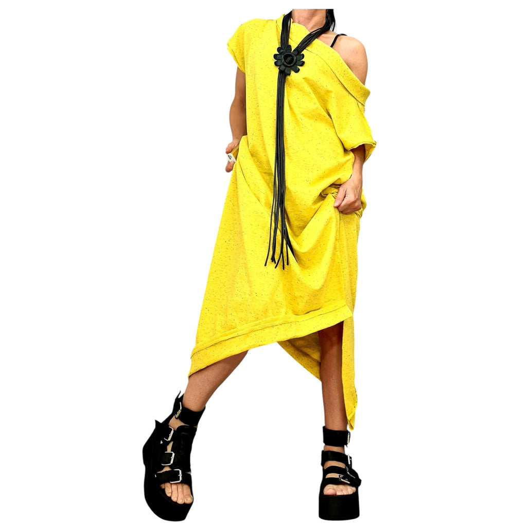 Asymmetric Maxi Dress: Loose Cotton Plus Size (One Shoulder)