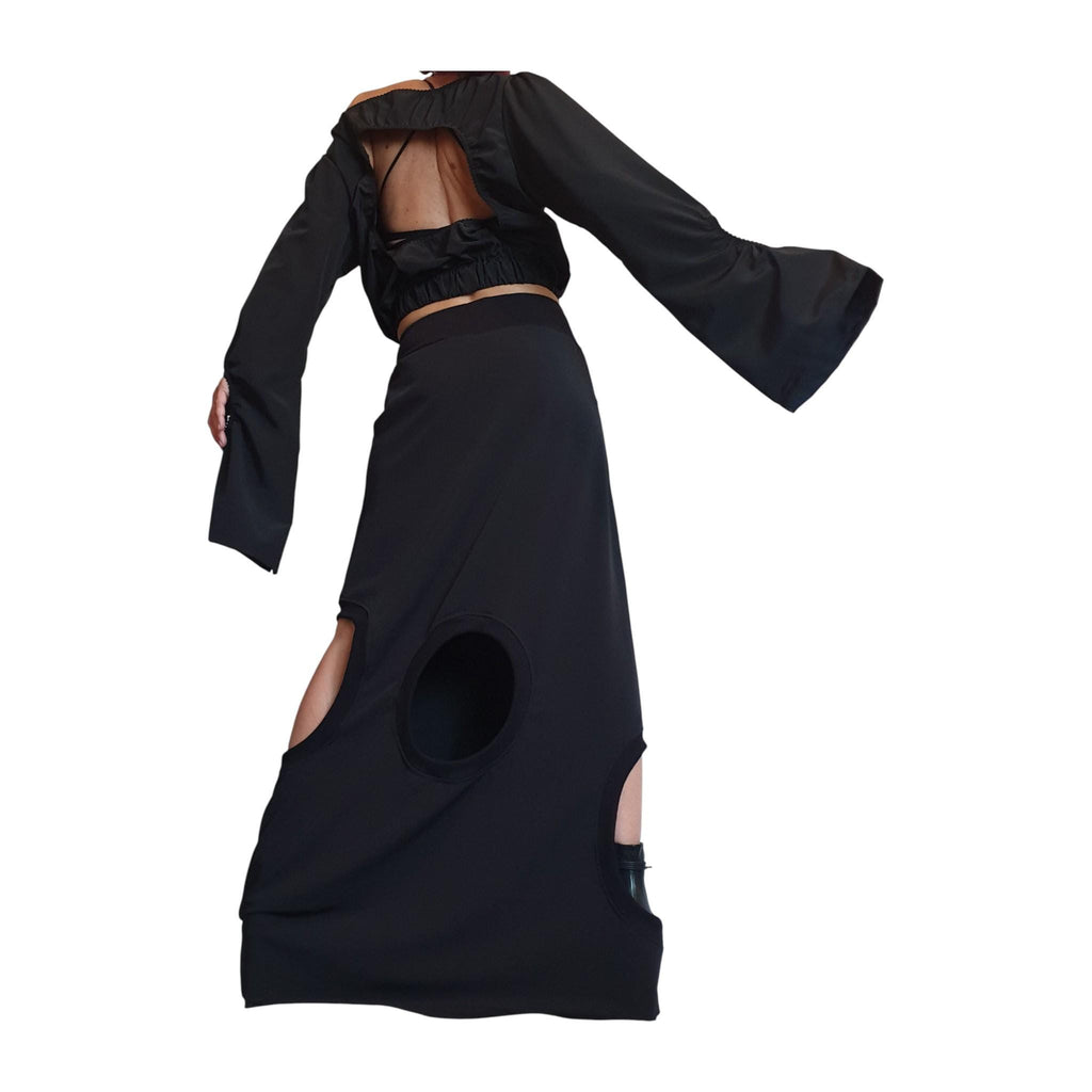 Gothic Asymmetric Black Maxi Skirt, Ball Cocktail Skirt