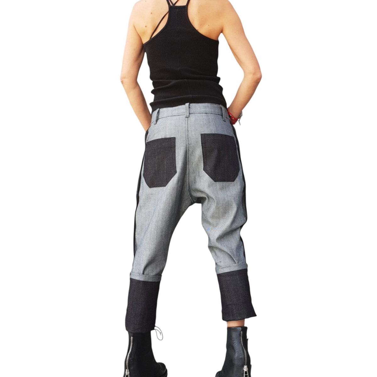 Grunge Denim Harem Pants - Comfortable Loose Fit for Women