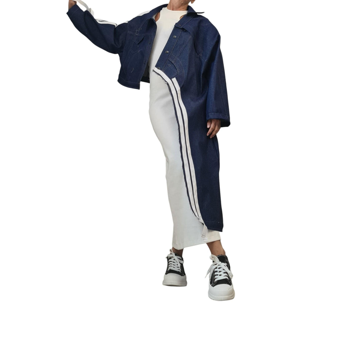 Asymmetrical Denim Jacket, Deconstructed Oversized Coat, Handmade Plus Size Outerwear for Women