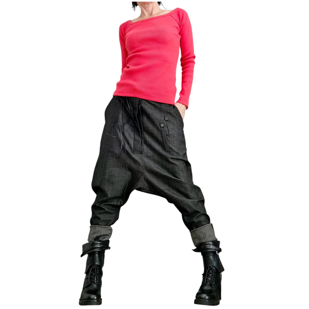 Graphite Harem Pants, Baggy Trousers, Tapered Leg